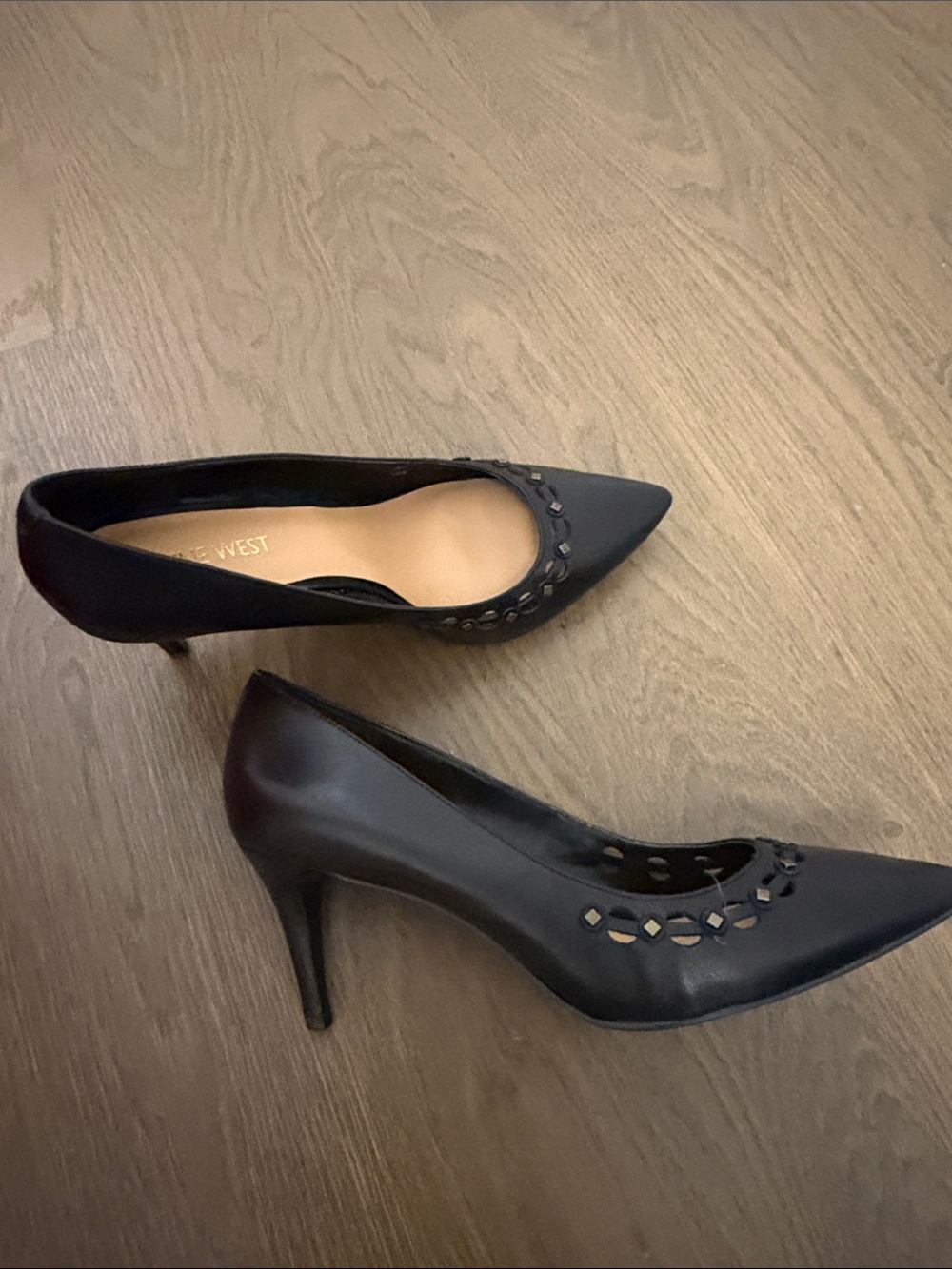 Nine West Black Pointed Toe Stud Embellished Flats